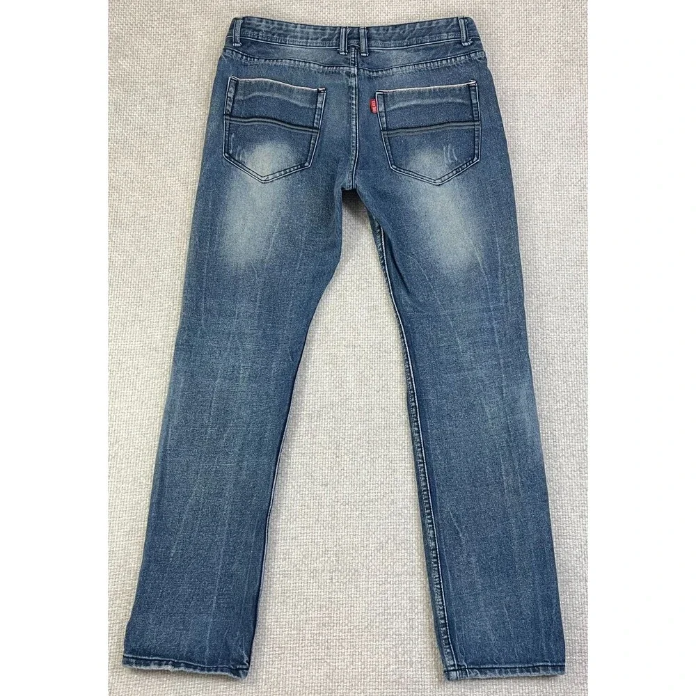 City Ink Jeans Men's 36x33 (Fits 36x32) Straight Leg Distressed Blue Denim